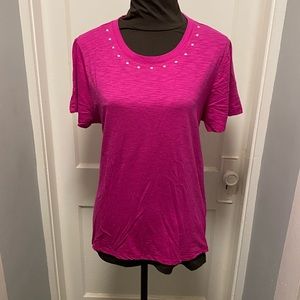 Vince Camuto Fuchsia Embellished Neck Tee SZ XL